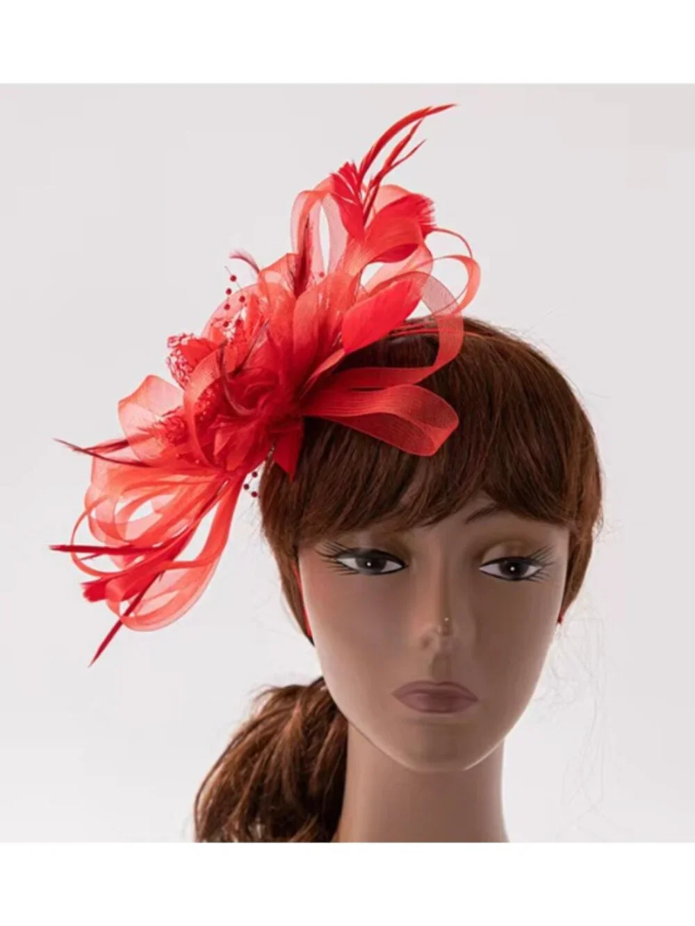 Elegant Women’s Sinamay Fascinator Hat with Headband Bridal, Tea Party, Red Hat